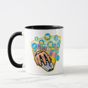Close-up of hand on computer mouse mug