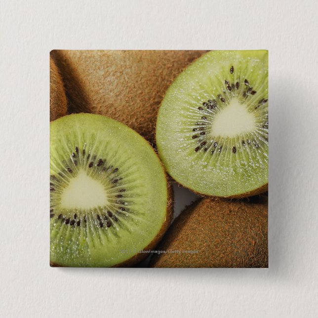 Close-up of kiwi fruits 2 15 cm square badge (Front)