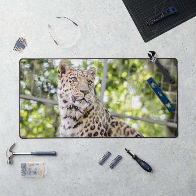 Close up of Leopard Face Photo Desk Mat (Workstation)