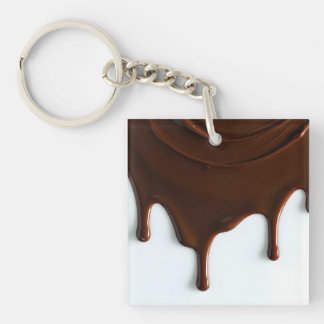 Close-Up of Melting Dark Chocolate Dripping on Whi Key Ring