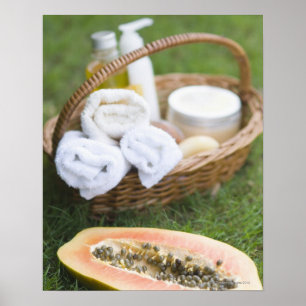 Close-up of papaya massage therapy treatment poster
