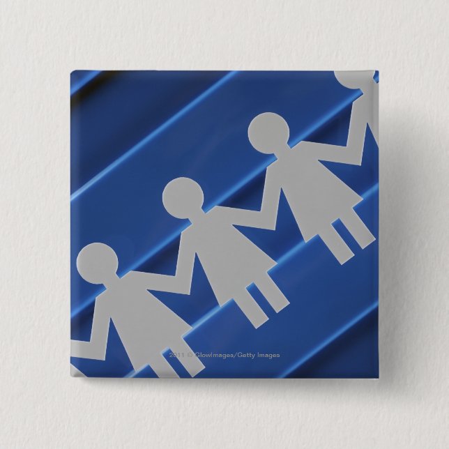 Close-up of paper chain dolls 15 cm square badge (Front)