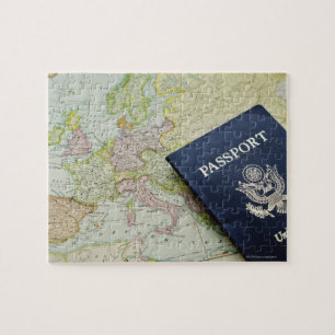Close-up of passport lying on European map Jigsaw Puzzle