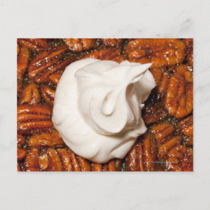 close up of pecan pie with whipped cream postcard