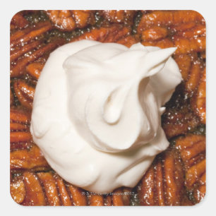close up of pecan pie with whipped cream square sticker