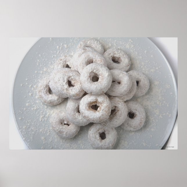 Close-up of powdered doughnuts in a plate poster (Front)