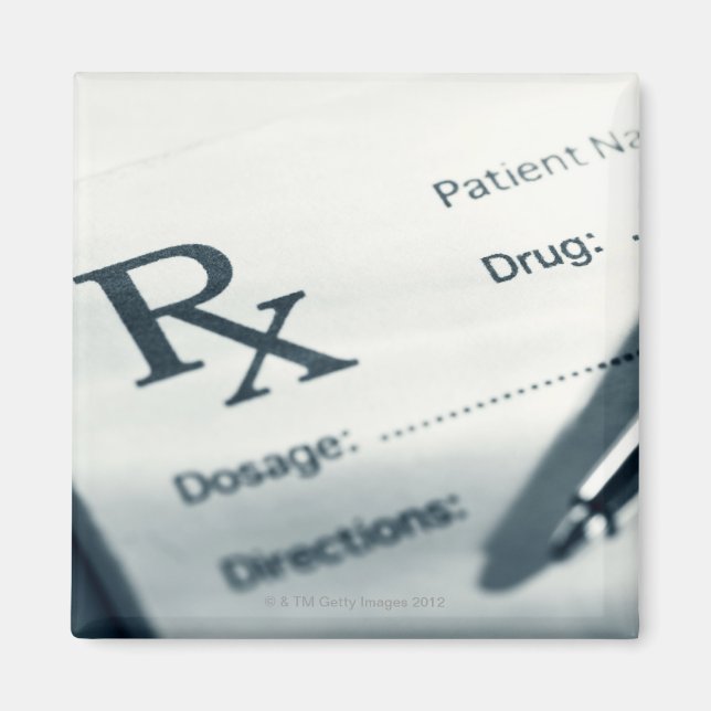 Close up of prescription pad and pen magnet (Front)