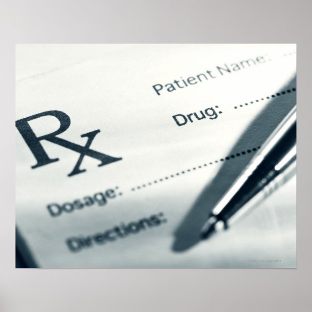 Close up of prescription pad and pen poster (Front)