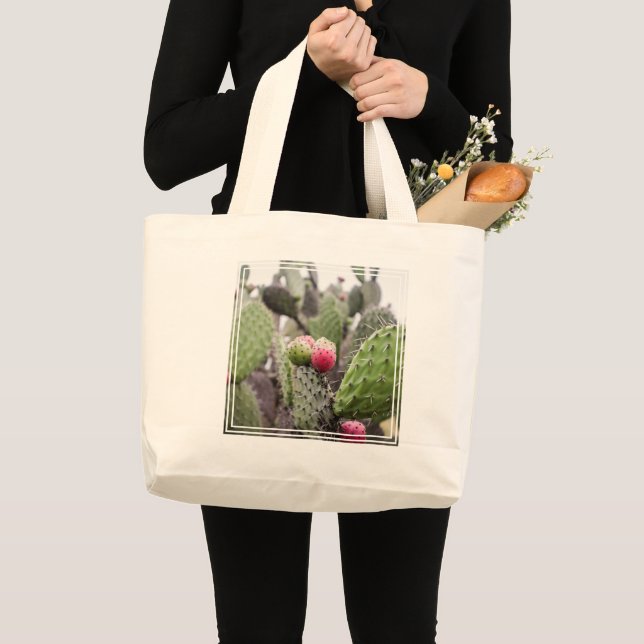Close Up Of Prickly Pear Cactus Large Tote Bag (Front (Product))