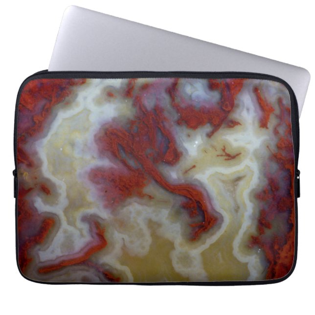 Close up of Red Moss Agate Slab Laptop Sleeve (Front)