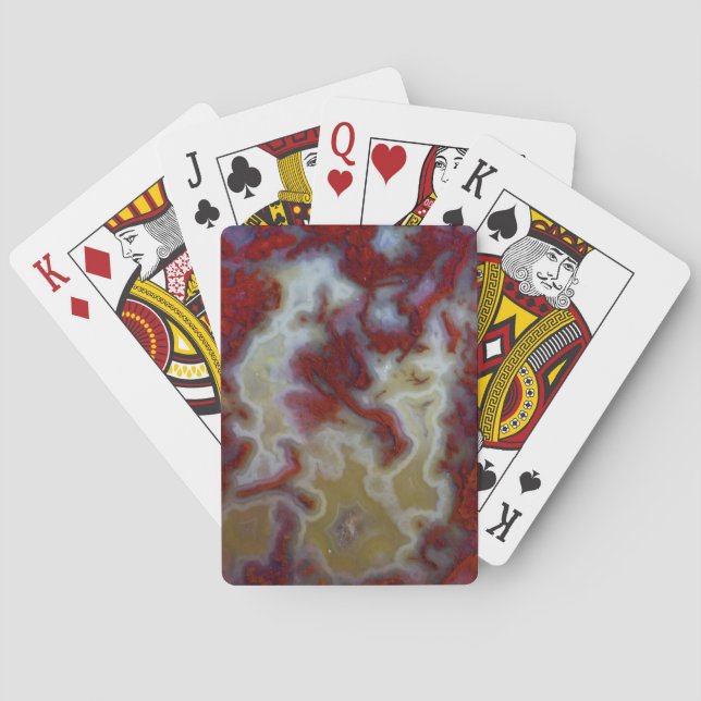 Close up of Red Moss Agate Slab Playing Cards (Back)
