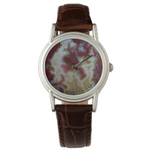 Close up of Red Moss Agate Slab Watch