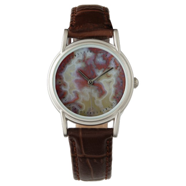 Close up of Red Moss Agate Slab Watch (Front)