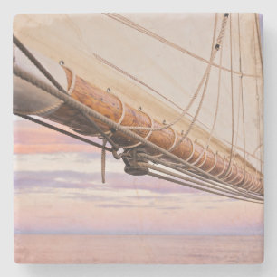 Close-Up Of Sail And Ropes   Maine, Camden Stone Coaster