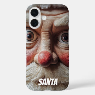 Close-Up of Santa’s Surprised Expression iPhone 16 Case