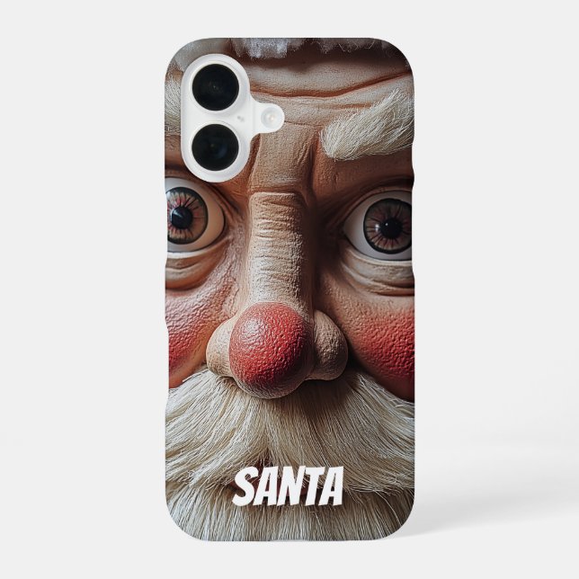 Close-Up of Santa’s Surprised Expression iPhone 16 Case (Back)
