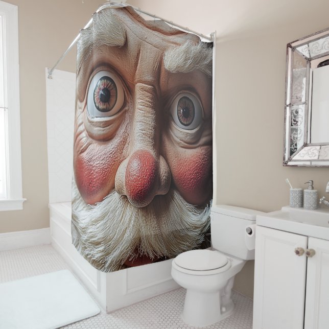 Close-Up of Santa’s Surprised Expression Shower Curtain (In Situ)
