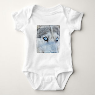 Close up of Siberian Husky with Blue Eyes Baby Bodysuit