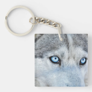 Close up of Siberian Husky with Blue Eyes Key Ring