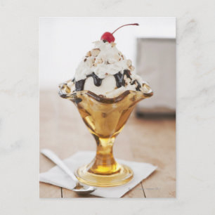 Close up of sundae with cherry on top postcard