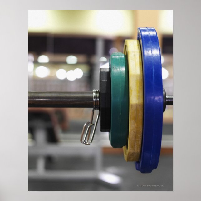Close-up of the weights on a barbell poster (Front)