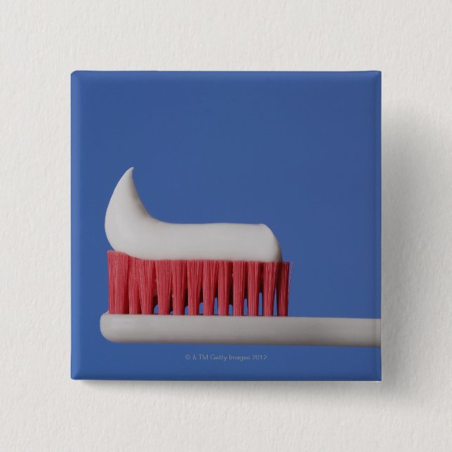 Close-up of toothpaste on a toothbrush 15 cm square badge (Front)