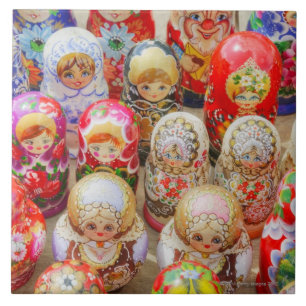 Close-up of traditional Russian nested dolls Tile