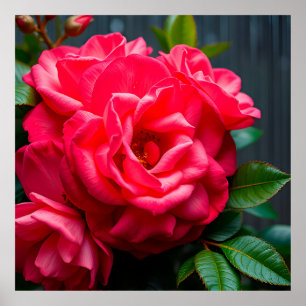 Close-Up of Vibrant Pink Rose Blooming in Sunlight Poster