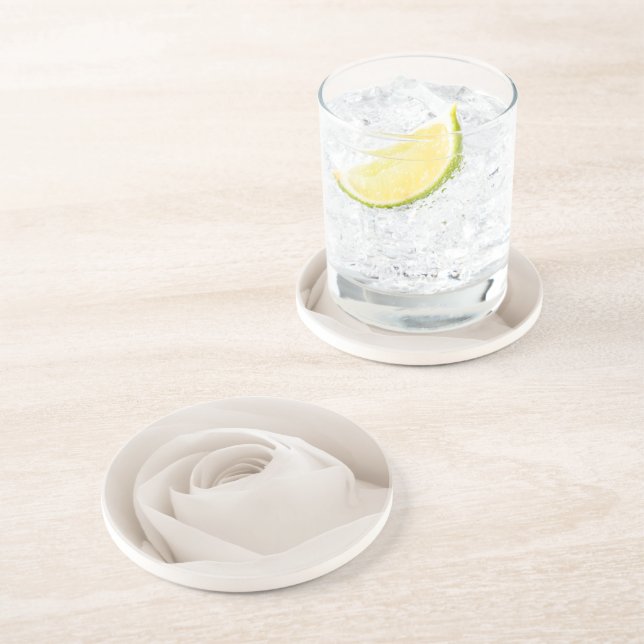 Close up of White Rose Petals Coaster (Side)