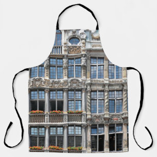 Close up of windows of famous guildhalls in Grote Apron