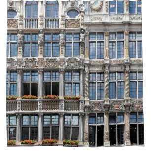 Close up of windows of famous guildhalls in Grote Shower Curtain