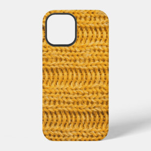 Close up of yellow knitted textured background. Tr iPhone 12 Case
