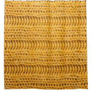 Close up of yellow knitted textured background. Tr Shower Curtain