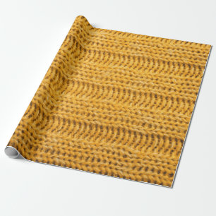 Close up of yellow knitted textured background. Tr Wrapping Paper