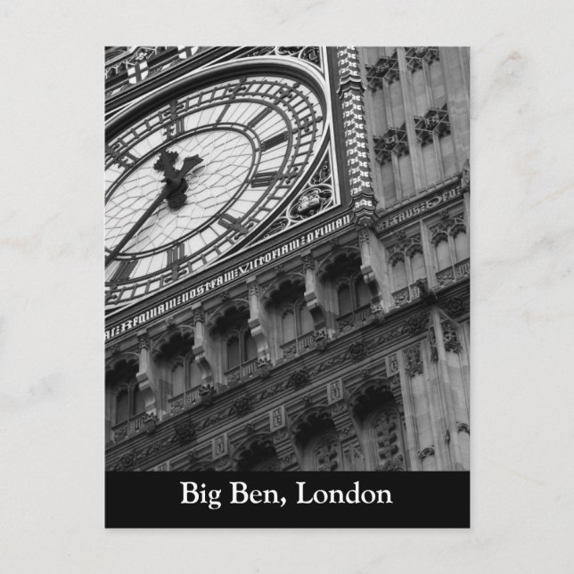 Close up on Big Ben in black and white Postcard (Front)