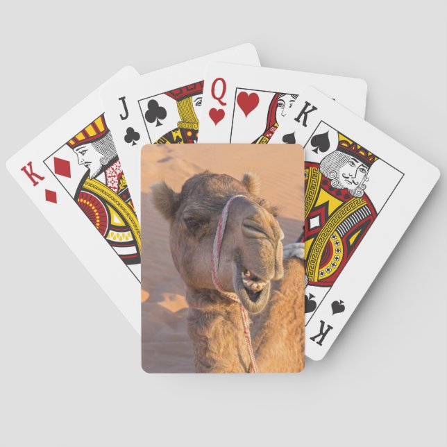 Close-up on funny camel head in Oman Wahiba desert Playing Cards (Back)