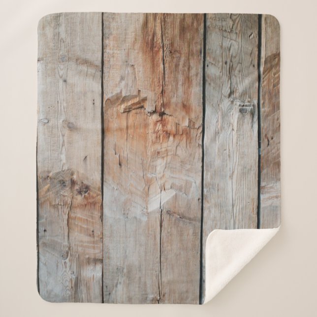 Close up photo of wooden panel sherpa blanket (Front)