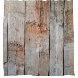 Close up photo of wooden panel shower curtain