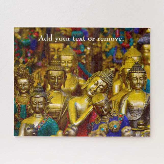 Close up photograph of gold Buddha statues: Jigsaw Puzzle (Horizontal)