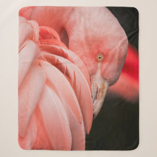 CLOSE UP PHOTOGRAPHY OF A PINK BIRD SHERPA BLANKET