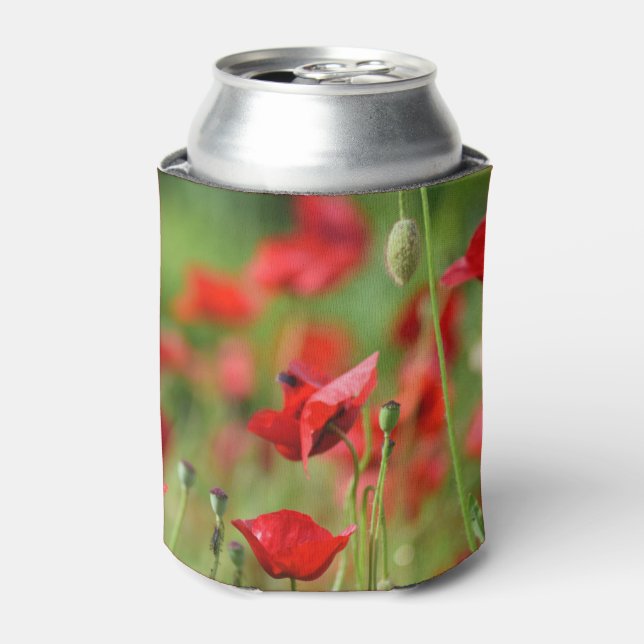 Close up Poppies in Field Can Cooler (Can Front)