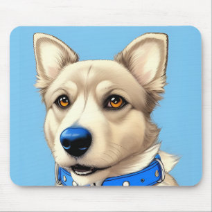 Close-Up Portrait of a Dog Wearing a Blue Collar Mouse Mat