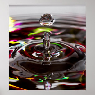 Close Up Rain Drop of Water in a Rainbow Pond Poster