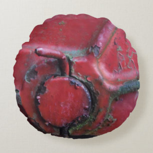 close up rusty red  antique car / truck round cushion