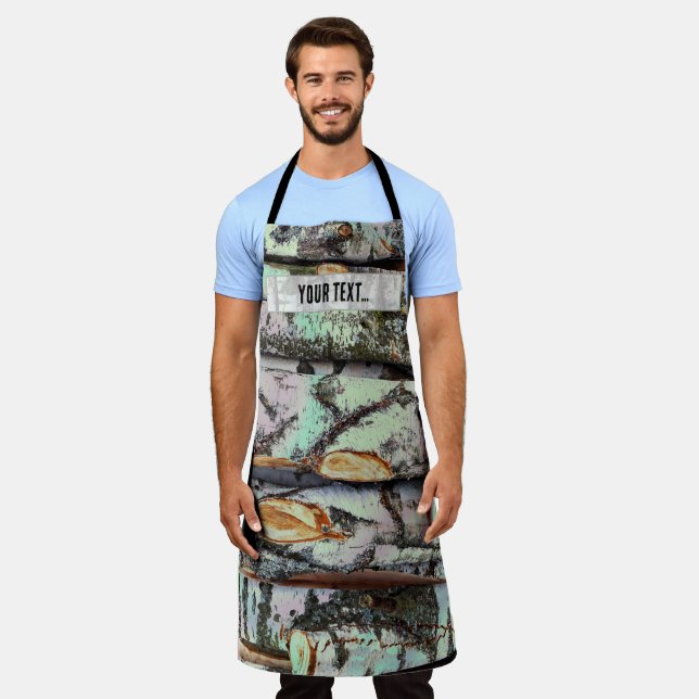 Close-up scene of birch log stumps, rustic charm apron (Worn)