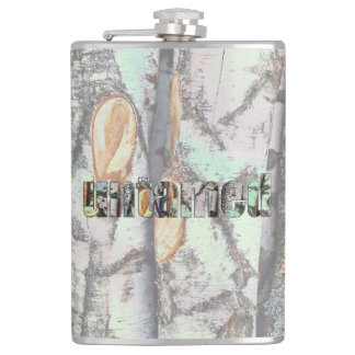 Close-up scene of birch log stumps, rustic charm hip flask