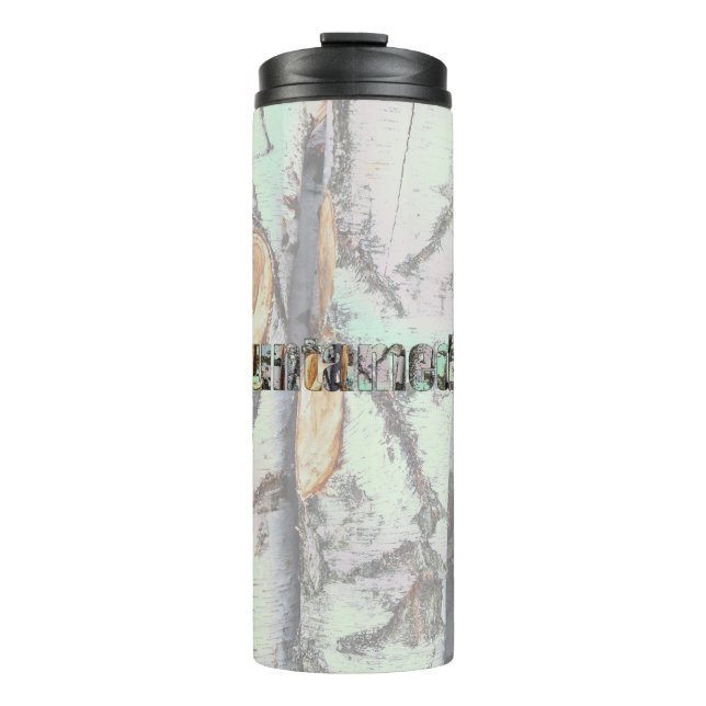 Close-up scene of birch log stumps, untamed  thermal tumbler (Front)