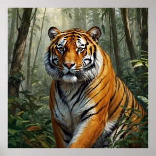 Close Up Serious Tiger in Jungle Wildlife Poster