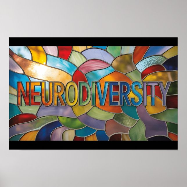 Close up stained glass with neurodiversity in rain poster (Front)