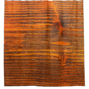 Close-up texture of old wooden floor, part of the shower curtain